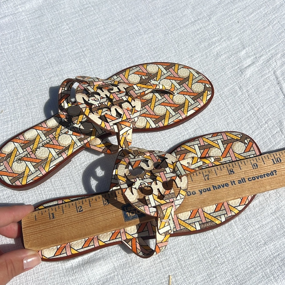 Tory Burch Size 8.5 Pink Caning Tumbled Leather Welt Miller Sandals - Picture 14 of 15